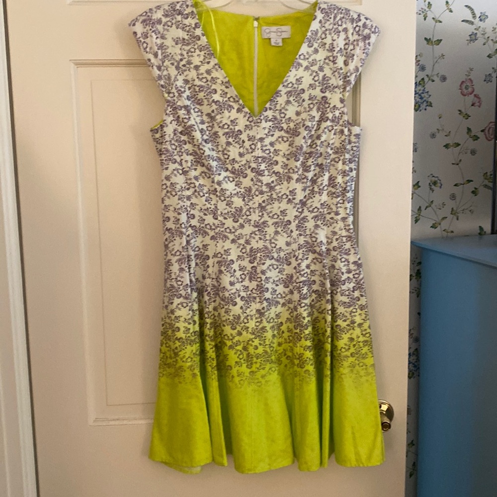 Summer fun purple floral print dress with ombré neon detail